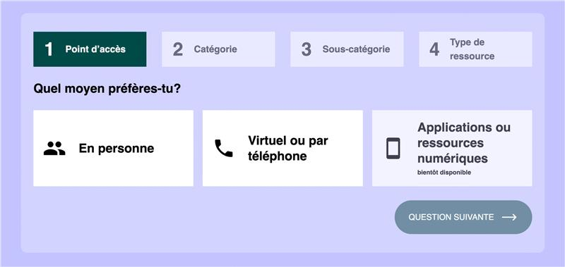 Image of guided search feature on Kids Help Phone's Resources Around Me directory
