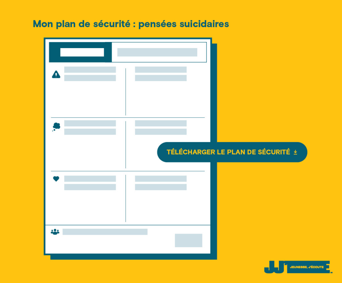 Plan de sécurité pour les pensées suicidaires avec bouton de téléchargement sur fond jaune