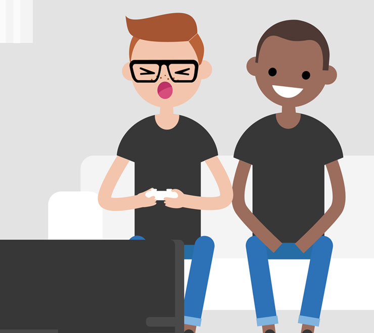 illustration of teens playing video games
